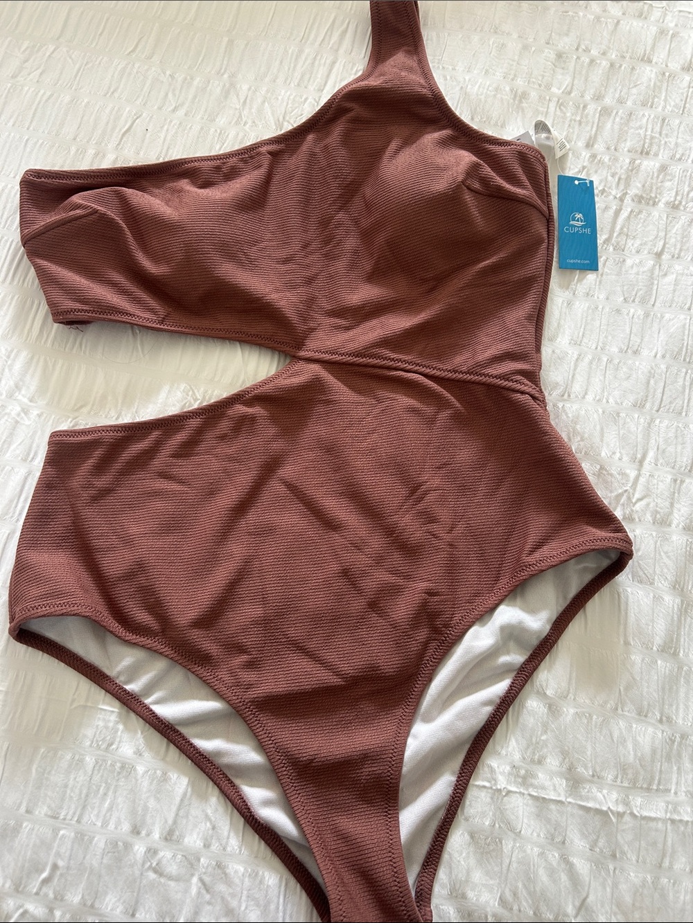 Cupshe One-Shoulder Cutout One-Piece Swimsuit in Dusty Rose